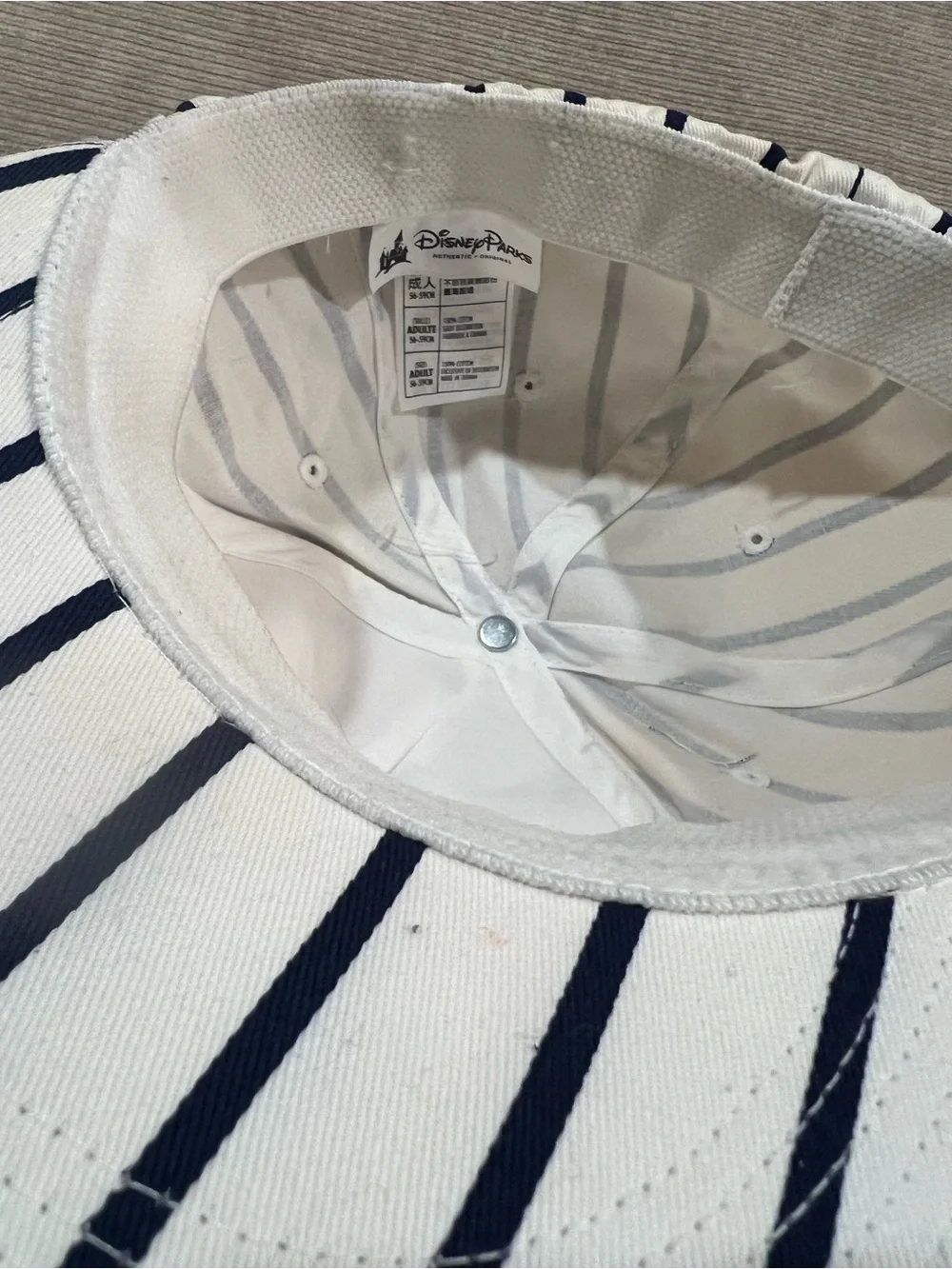 Disney Striped Baseball Cap with Red 'Mickey' Script
